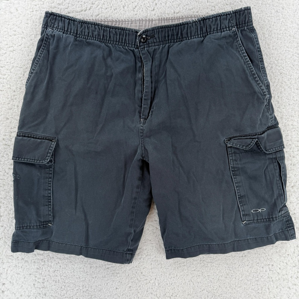 VTG Op Cargo Shorts Mens 32 Gray Cotton Canvas Elastic Y2K Ocean Pacific Utility